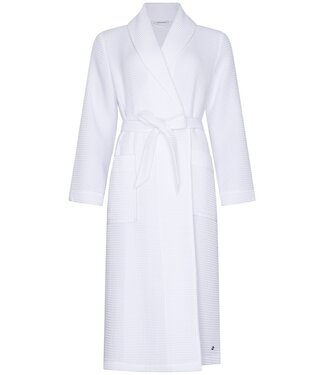 Pastunette waffle style, cotton-mix morninggown with shawlcollar pure white