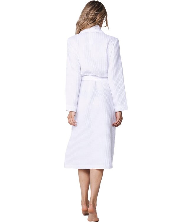 waffle style, cotton-mix morninggown with shawlcollar pure white