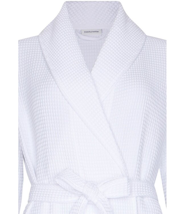 waffle style, cotton-mix morninggown with shawlcollar pure white