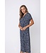 Donkerblauwe, langere dames strandjurk met korte mouwen Leafy Ocean