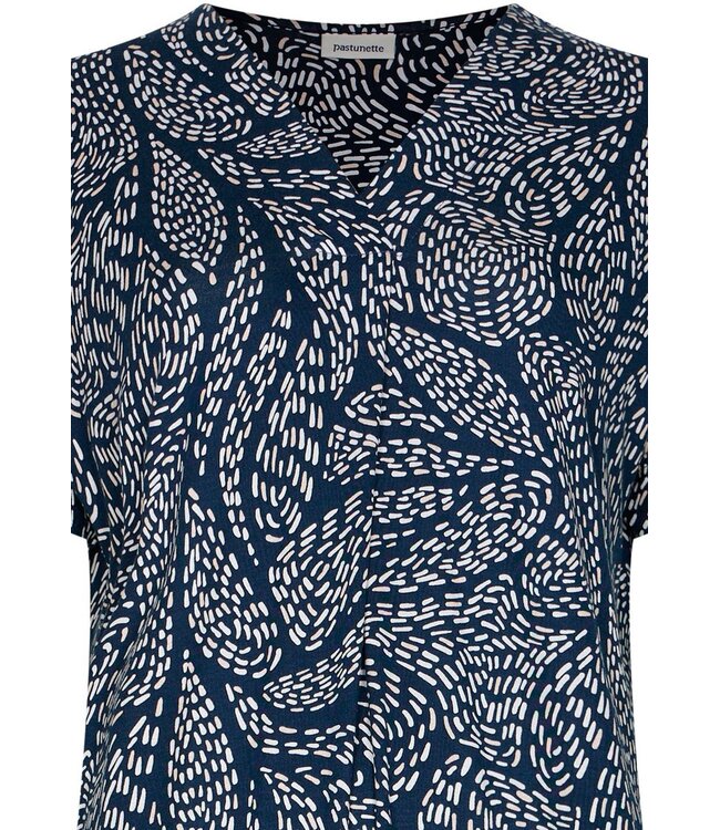 Donkerblauwe, langere dames strandjurk met korte mouwen Leafy Ocean