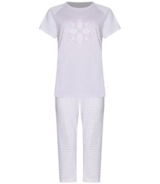 Pastunette ladies lilac short sleeve cotton pyjama set stripey flower