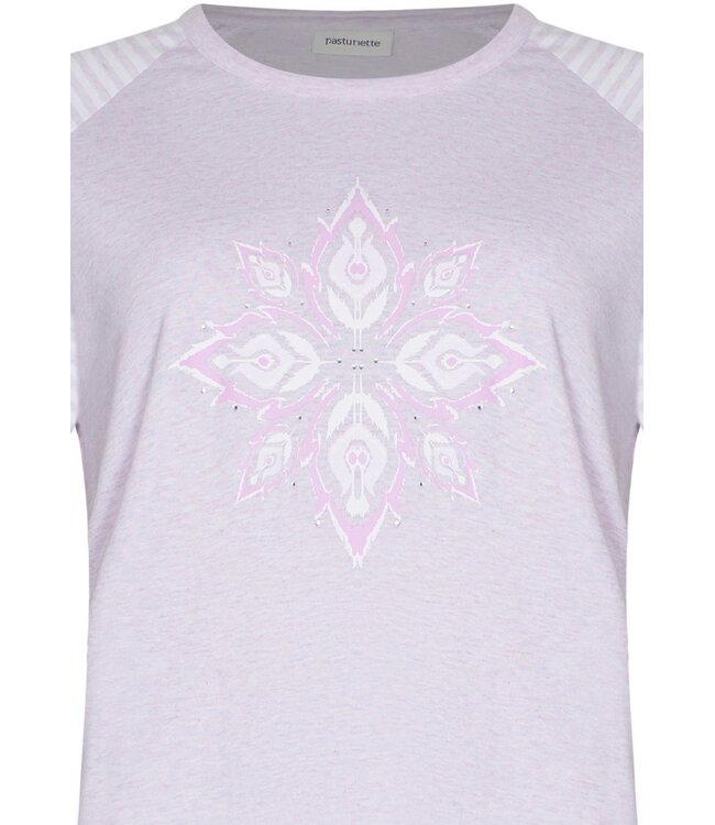 ladies lilac short sleeve cotton pyjama set stripey flower