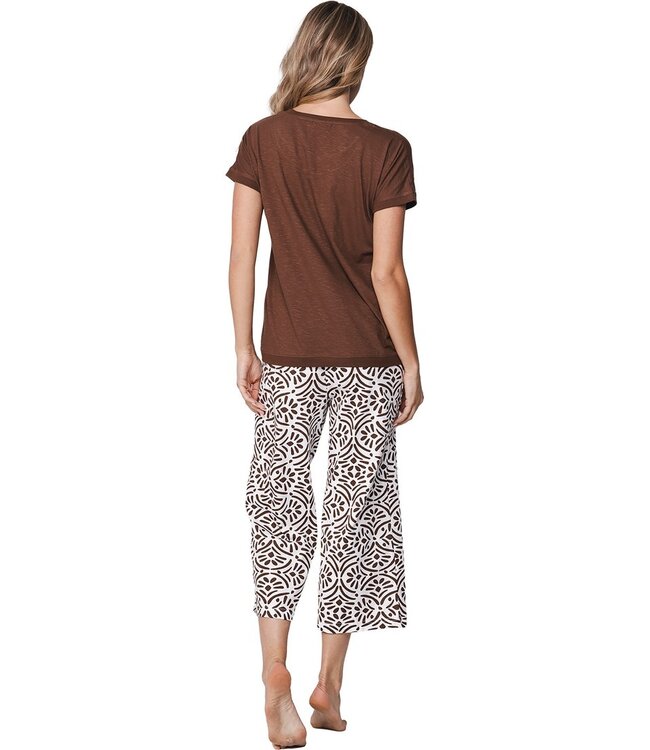 ladies short sleeve organic cotton 3/4 pyjama aztec flower