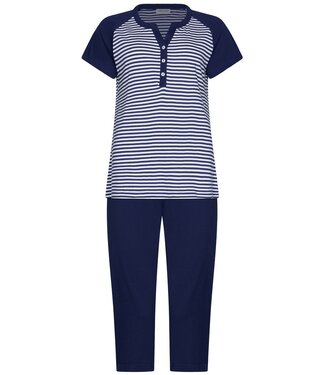 Pastunette gestreepte biologisch katoenen pyjama met knopen Stripey Marine