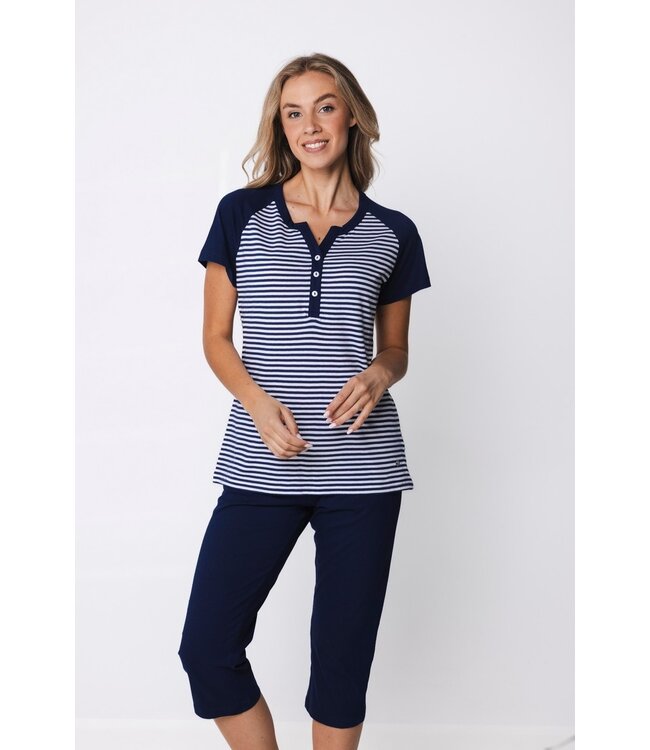 gestreepte biologisch katoenen pyjama met knopen Stripey Marine