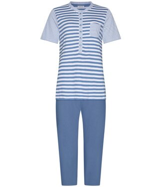 Pastunette ladies blue cotton pyjama set with buttons stripey marine blue