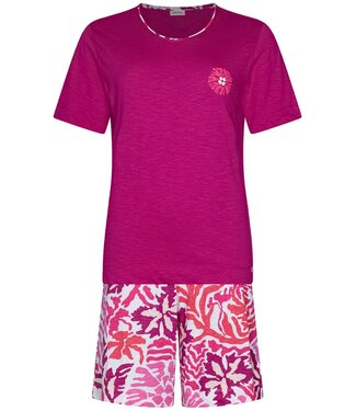 Pastunette ladies short sleeve organic cotton shorty set coral flowers