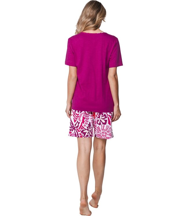 ladies short sleeve organic cotton shorty set coral flowers