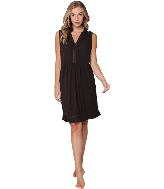brown sleeveless v neck beachdress with pretty detailing chic beach