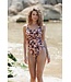 soft cup v neck swimsuit with powernet sunshine flower