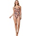 soft cup v neck swimsuit with powernet sunshine flower