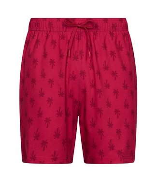 Pastunette for Men Beach trendy red swim shorts with elasticated tie-waist palm sunset