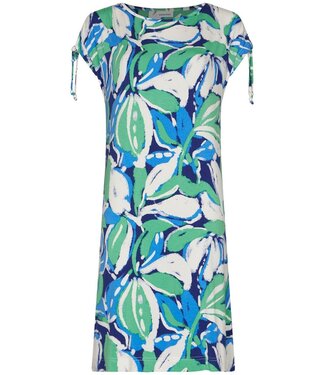Pastunette Beach blue capped sleeve beachdress with ties aqua bloom