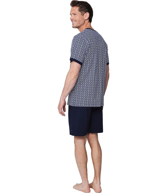 men's blue cotton shorty set with buttons chain link