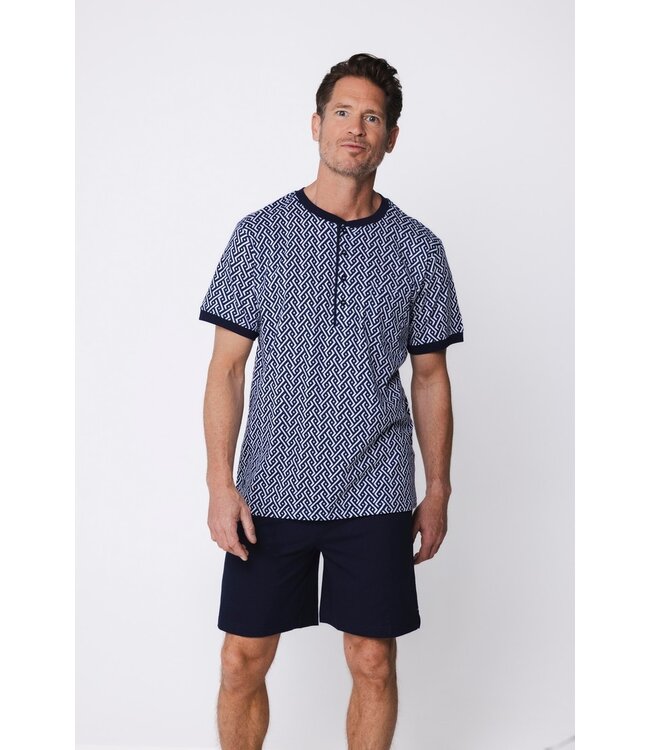 blauwe katoenen heren shortama met knopen Chain Link