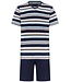 donkerblauwe katoenen heren shorty set met v-hals Groovy Stripes