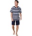 men's dark blue 'v' neck cotton shorty set with cuffs groovy stripes