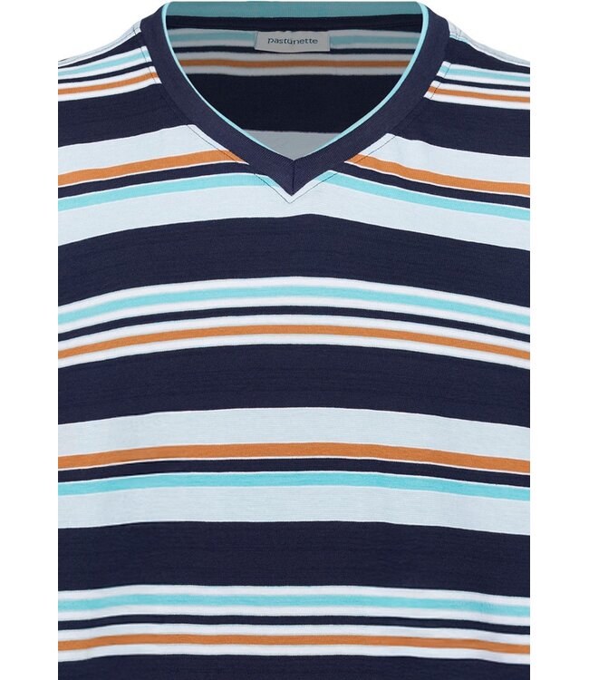 men's dark blue 'v' neck cotton shorty set with cuffs groovy stripes