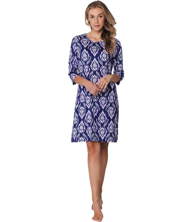 ladies cotton-modal 3/4 sleeve length nightdress floral jewel