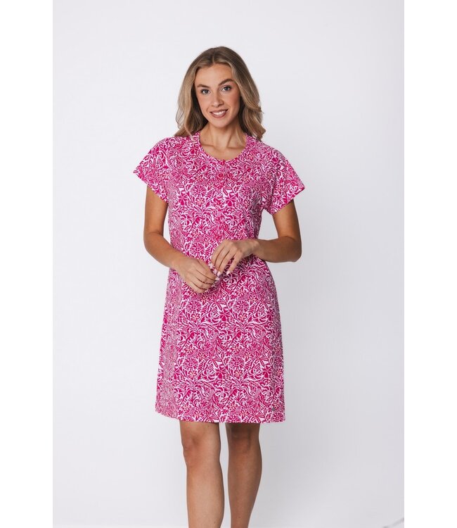 organic cotton short sleeve nightdress with buttons coral flowers