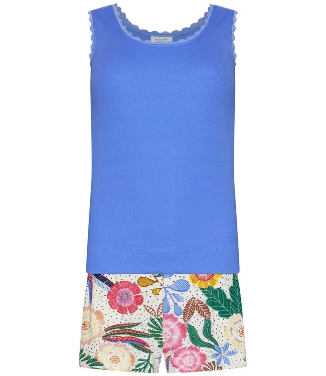 ladies organic cotton sleeveless ribbeds shorty set tropical flower