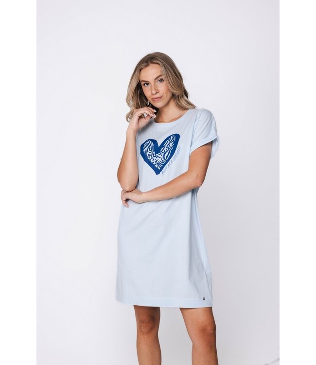 lichtblauw biologisch katoenen dames nachthemd korte mouw true blue