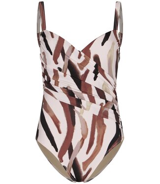 Pastunette Premium Beach brown soft cup, powernet v neck swimming costume safari beach