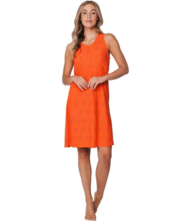 oranje mouwloze dames strandjurk summer flower