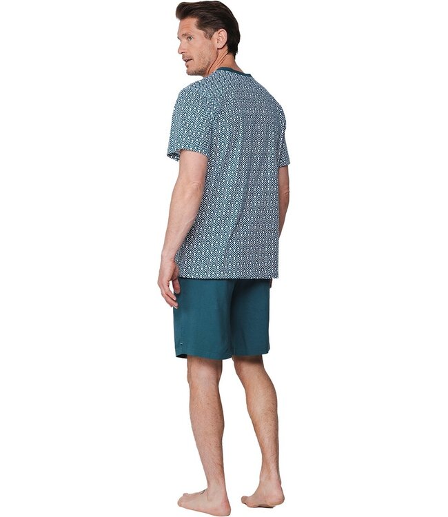 men's green cotton shorty set with buttons geometric groove