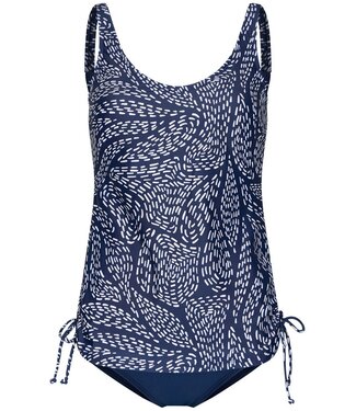 Pastunette Beach Donkerblauwe prothese tankini met soft cups en koordjes Leafy Ocean