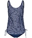 dark blue soft cup prosthetic tankini with adjustable ties leafy ocean
