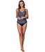 Donkerblauwe prothese tankini met soft cups en koordjes Leafy Ocean