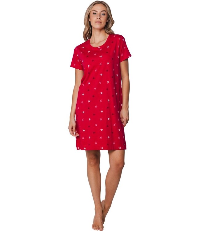 ladies dark pink short sleeve organic cotton nightdress palm waves