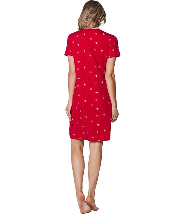 ladies dark pink short sleeve organic cotton nightdress palm waves