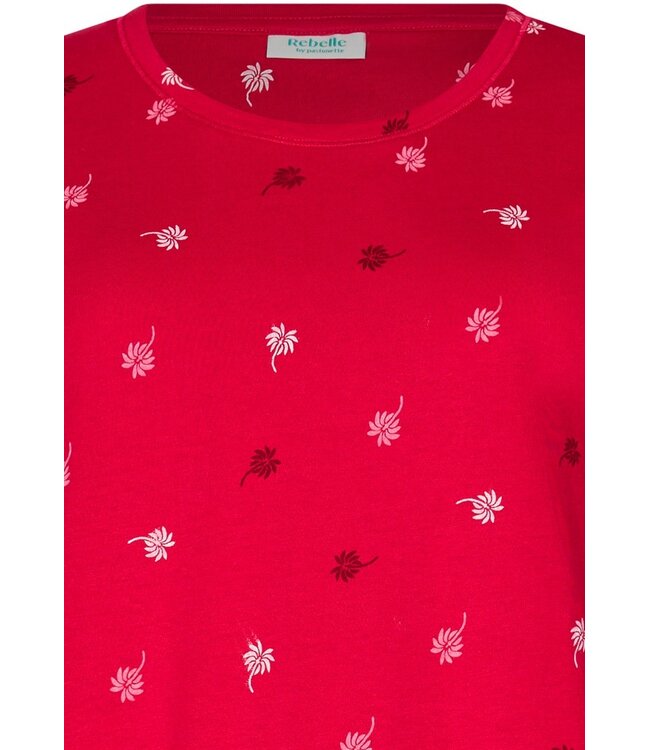 ladies dark pink short sleeve organic cotton nightdress palm waves