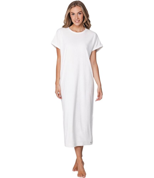 white extra long t-shirt style bamboo-cotton terry mix beach dress