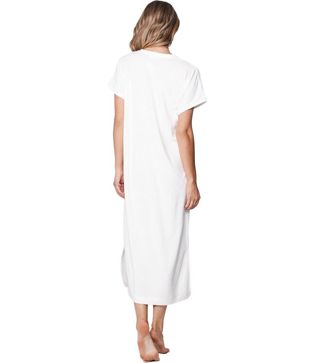 white extra long t-shirt style bamboo-cotton terry mix beach dress