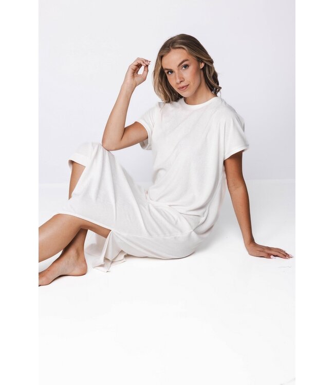 white extra long t-shirt style bamboo-cotton terry mix beach dress