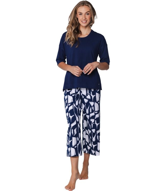 ladies short sleeve organic cotton pyjama set graphic art