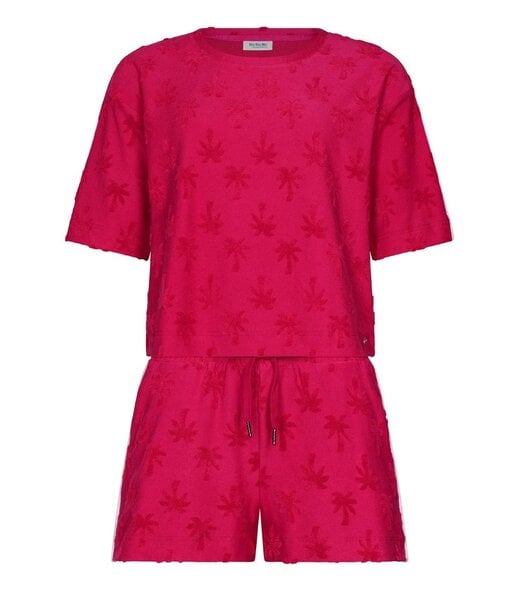 Rebelle Beach framboos roze embossed badstof strand set chic sporty palm
