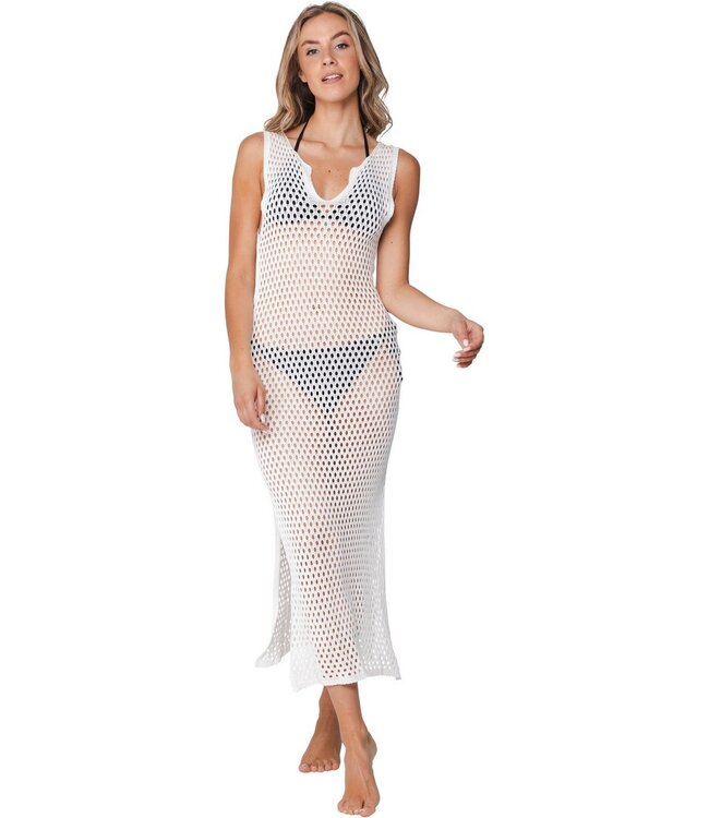 trendy extra long see through v neck beach dress-cover up lacy beach
