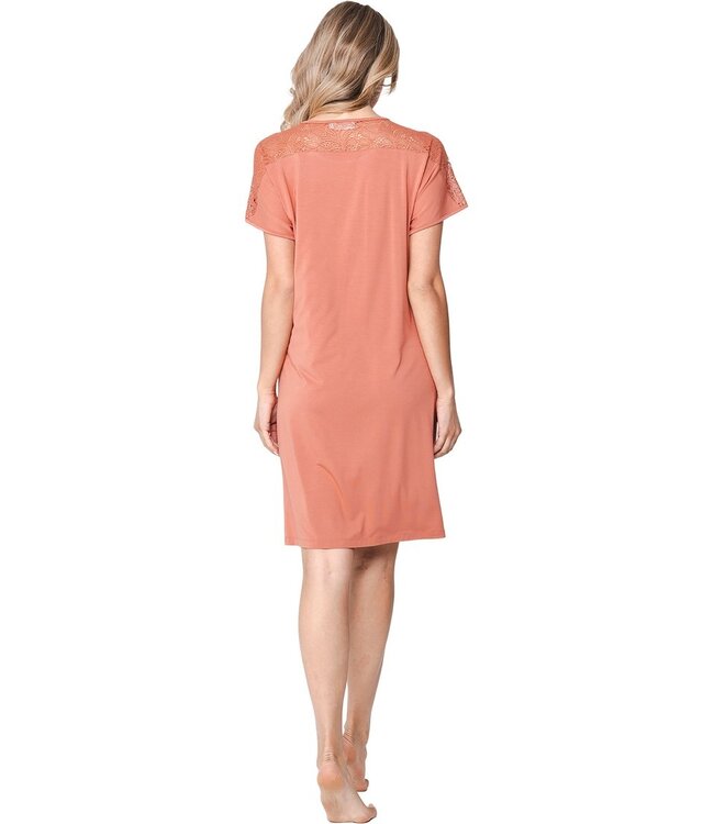 luxe oranje/bruin dames nachthemd met korte mouwen Floral Elegance