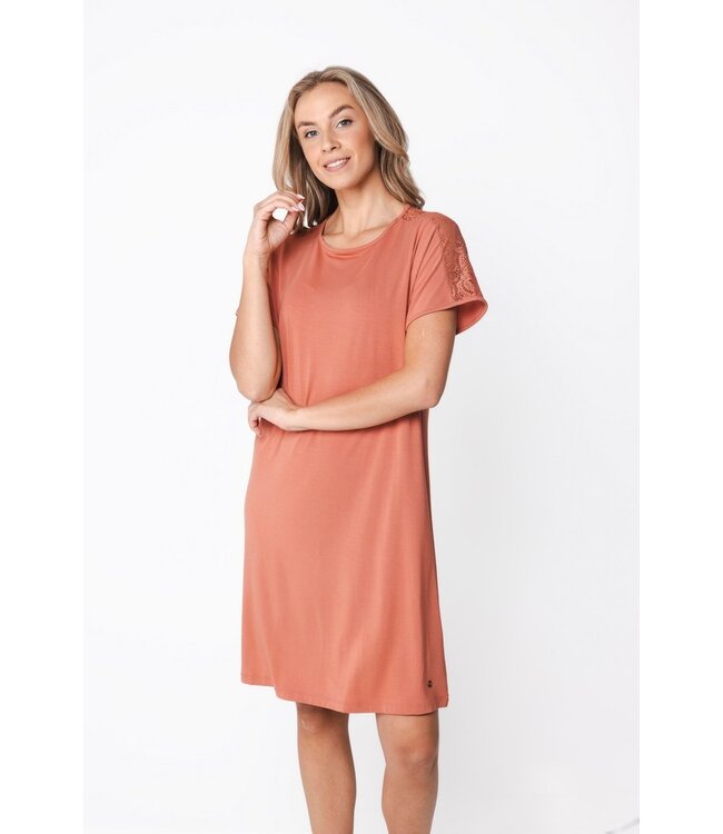 luxury ladies short sleeve orange nightddress floral elegance