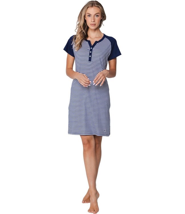 organic cotton nightdress with buttons stripey marine blue