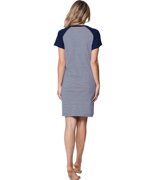 organic cotton nightdress with buttons stripey marine blue