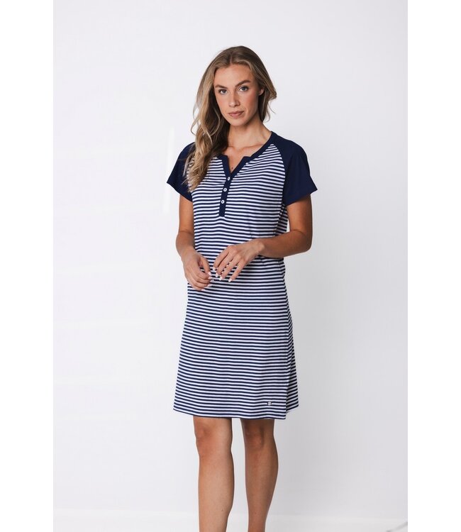 biologisch katoenen nachthemd met knopen Stripey Marine