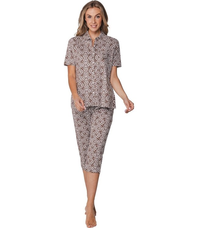biologisch katoenen doorknoop dames pyjama korte mouw Aztec Flower