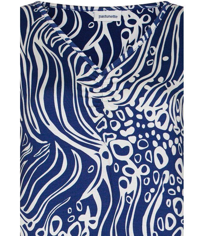 blue v neck capped sleeve beachdress ocean wave