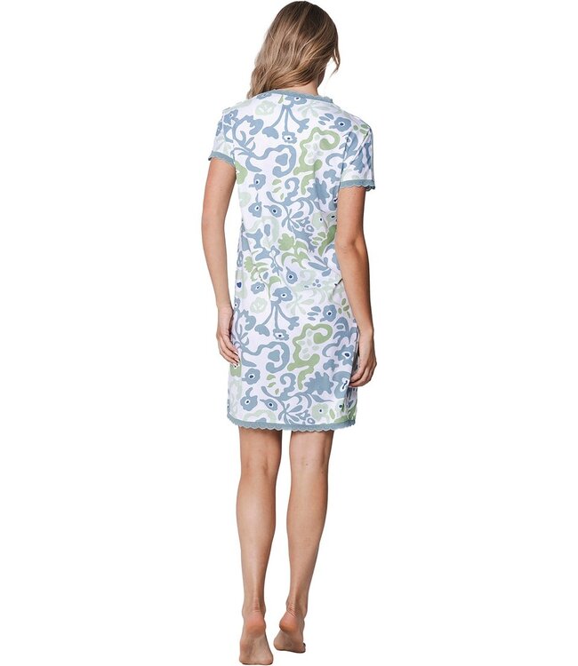 ladies short sleeve organic cotton nightdress with lace floral art